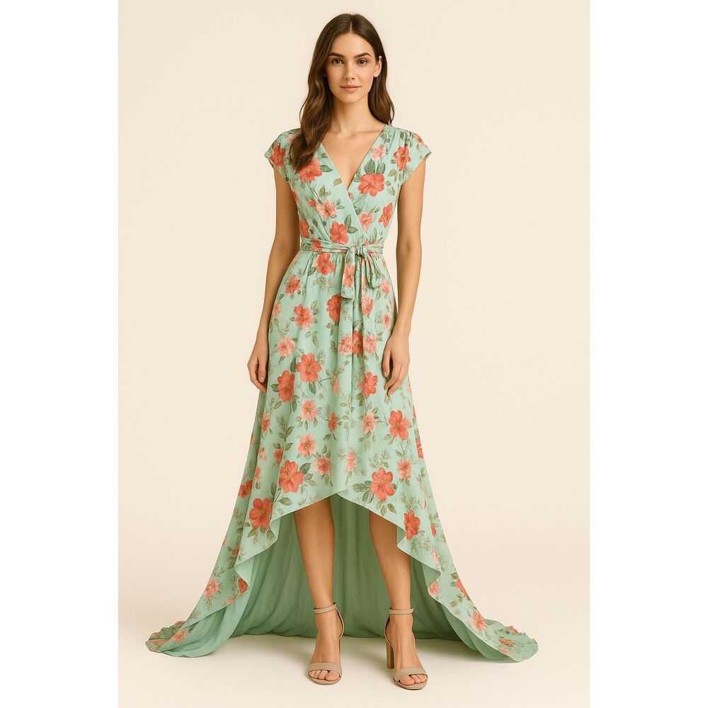 ELIZA J Floral Belted Maxi Dress Sz‎ Mint Green Sz 10